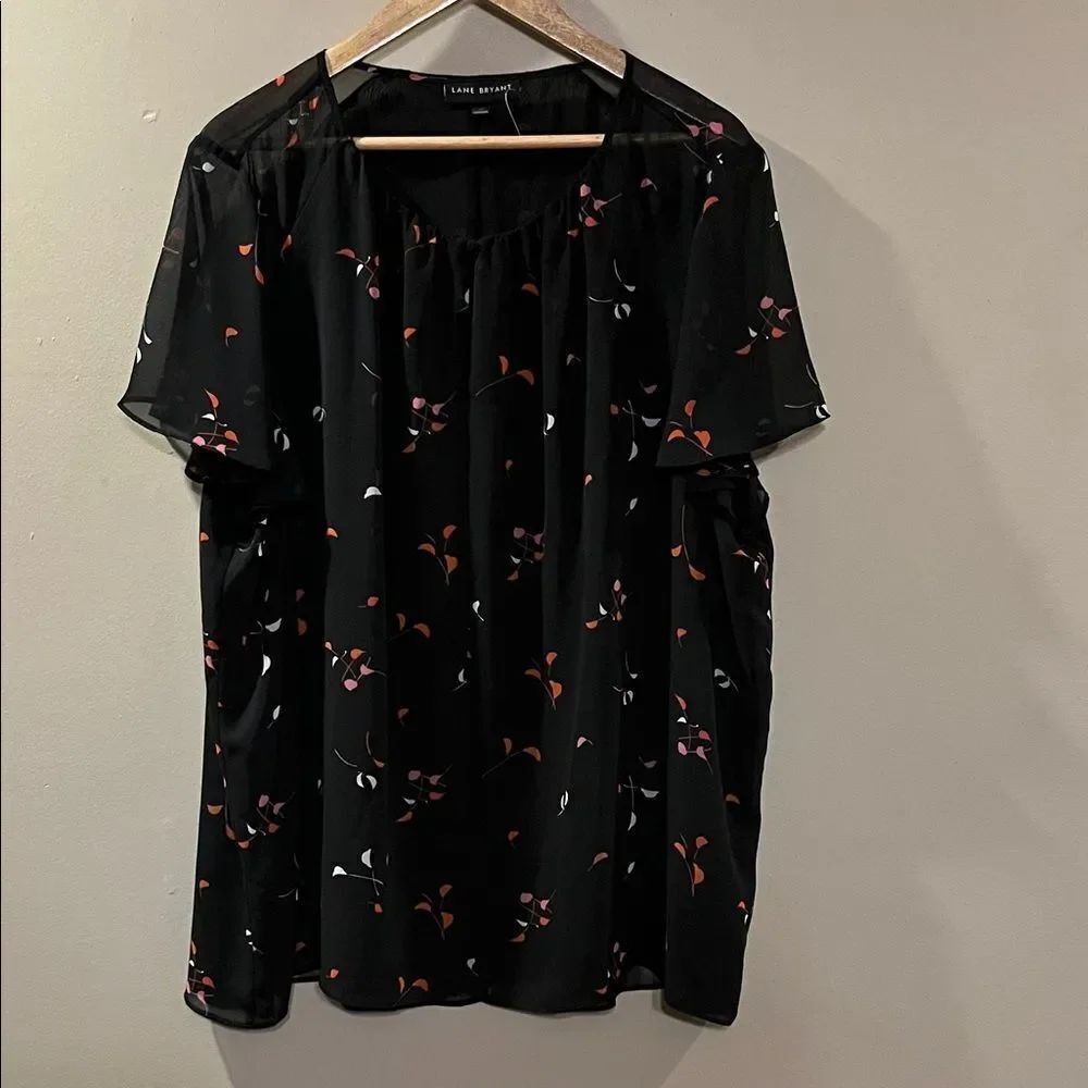 Lane Bryant Black Floral Blouse